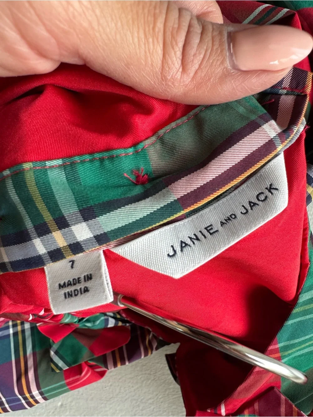Janie and Jack Red Plaid Holiday Puff-Sleeve Kids Dress